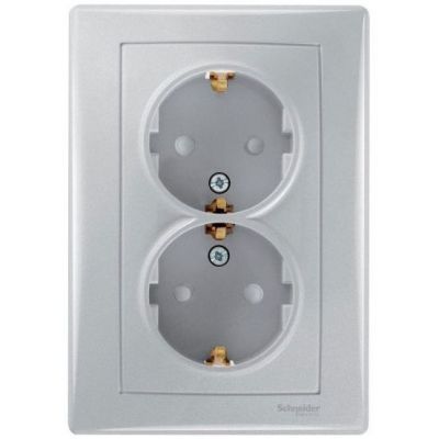 Розетка 2-я Schneider Electric Sedna Алюминий с/з с защитными шторками литая