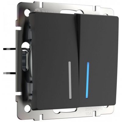 Выключатель 2-клавишный проходной с подсветкой Werkel W1122108 черный матовый (WL08-SW-2G-2W-LED)
