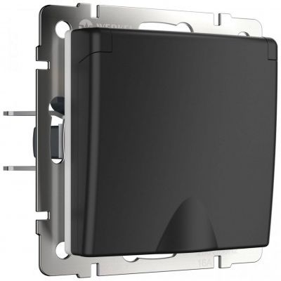 Розетка с з/к с крышкой и шторками Werkel W1171208 черный матовый (WL08-SKGSC-01-IP44)