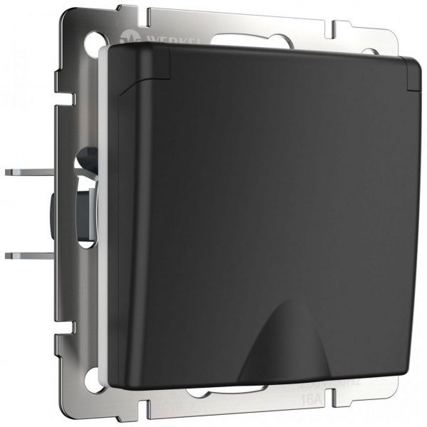 Розетка с з/к с крышкой и шторками Werkel W1171208 черный матовый (WL08-SKGSC-01-IP44)