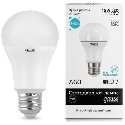 Лампа Gauss 23225 LED Elementary A60 15W E27 4100K