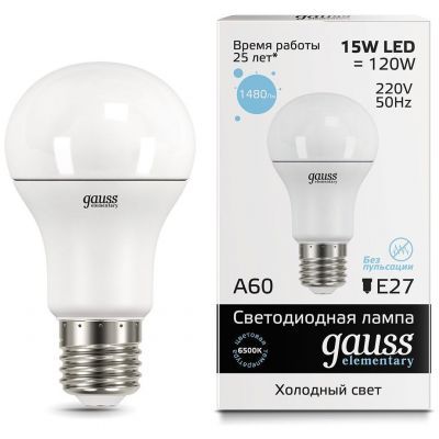 Лампа Gauss 23235 LED Elementary A60 15W E27 6500K