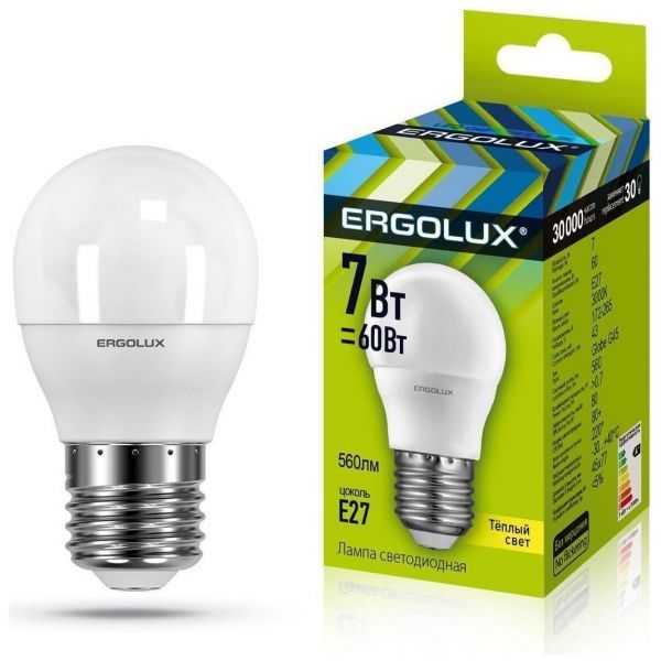 Светодиодная лампа Ergolux LED-G45-7W-E27-3K