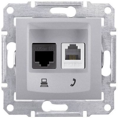 Розетка двойная ТЛФ + комп Schneider Electric Sedna Алюминий кат.6 UTP (RJ11+RJ45)