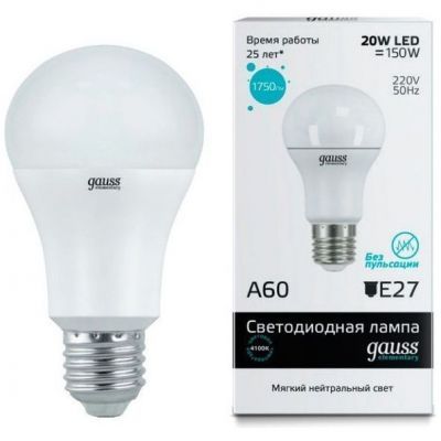 Лампа Gauss 23229 LED Elementary A60 20W E27 4100K