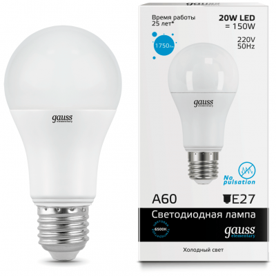Лампа Gauss 23239 LED Elementary A60 20W E27 6500K