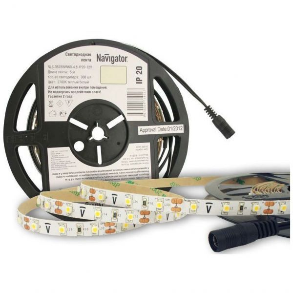 Светодиодная лента Navigator 71 402 NLS-3528WW60-4.8-IP20-12V R5