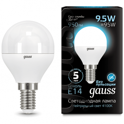 Лампа Gauss 105101110 LED Globe E14 9.5W 3000K