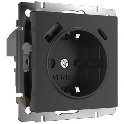 Розетка с быстрой зарядкой USB Type A+С черная Werkel W1171708