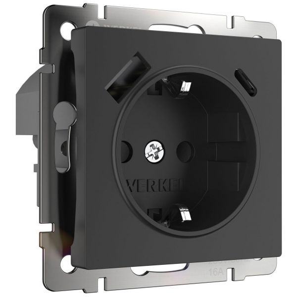 Розетка с быстрой зарядкой USB Type A+С черная Werkel W1171708