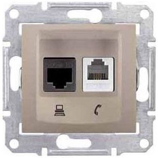 Розетка двойная ТЛФ + комп Schneider Electric Sedna Титан кат.6 UTP (RJ11+RJ45)