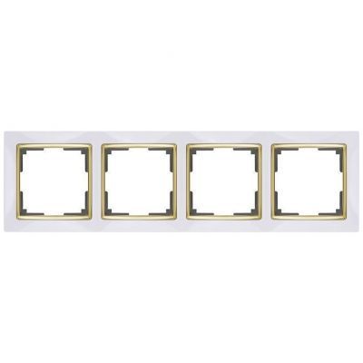 Рамка 4-местная Werkel W0041933 белый, вставка золото (WL03-Frame-04-white-GD)