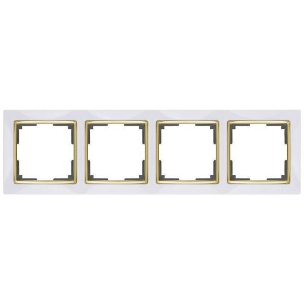 Рамка 4-местная Werkel W0041933 белый, вставка золото (WL03-Frame-04-white-GD)