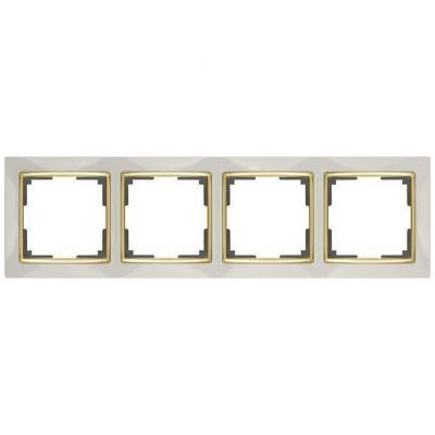 Рамка 4-местная Werkel W0041932 слоновая кость, вставка золото (WL03-Frame-04-ivory-GD)