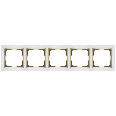 Рамка 5-местная Werkel W0051933 белый, вставка золото (WL03-Frame-05-white-GD)