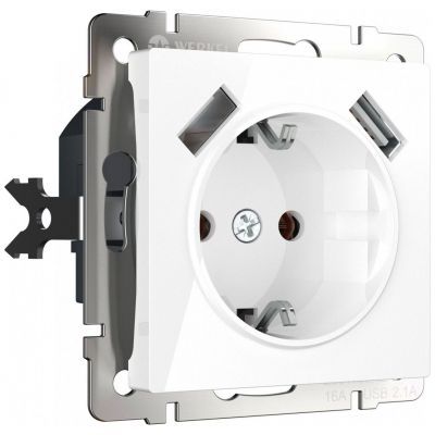 Розетка с з/к со шторками + USB Werkel W1171501 белый (WL01-SKGS-USBx2-IP20)