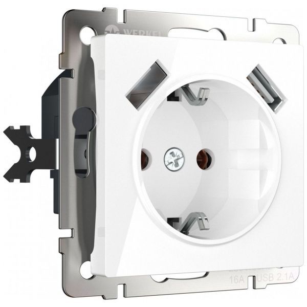 Розетка с з/к со шторками + USB Werkel W1171501 белый (WL01-SKGS-USBx2-IP20)