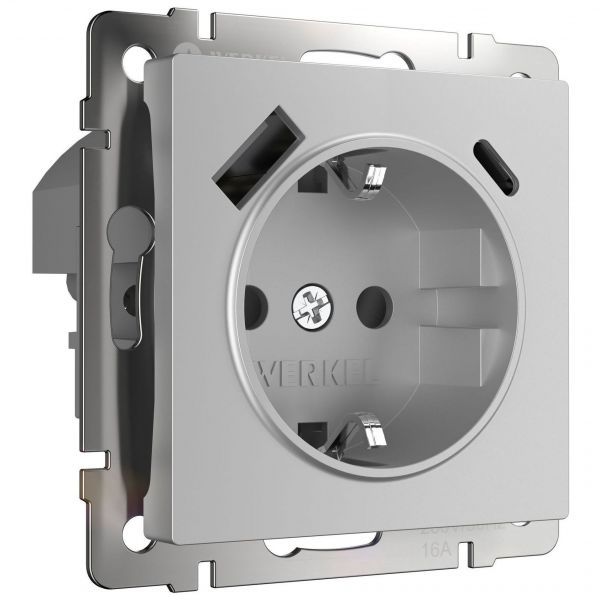 Розетка с быстрой зарядкой USB Type A+С серебряная Werkel W1171706