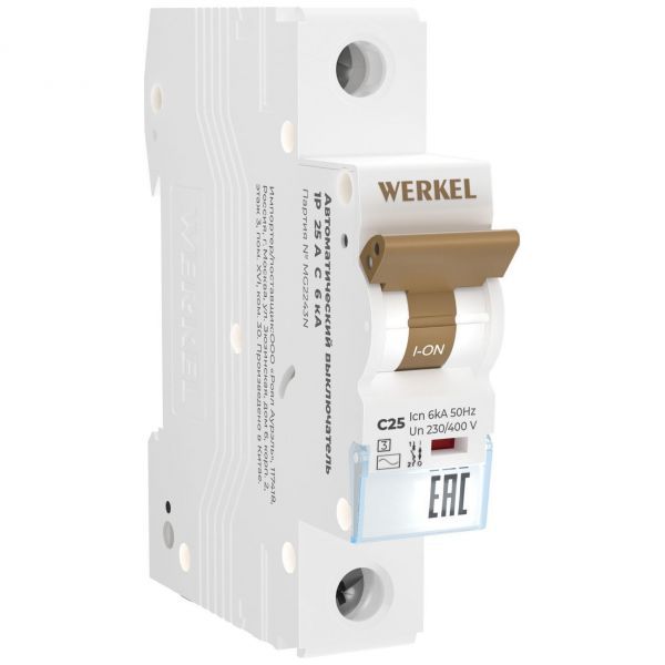 Автоматический выключатель 1P 25 A C 6 кА Werkel W901P256