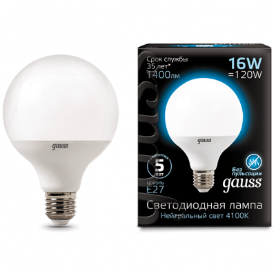 Лампа Gauss 105102216 LED G95 E27 16W 4100K