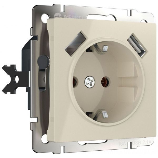 Розетка с з/к со шторками + USB Werkel W1171503 слоновая кость (WL03-SKGS-USBx2-IP20)