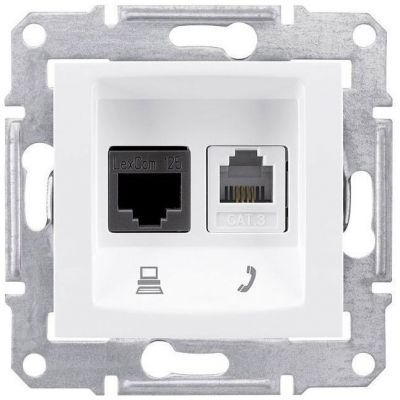 Розетка двойная ТЛФ + комп Schneider Electric Sedna Белый кат.5е UTP (RJ11+RJ45)