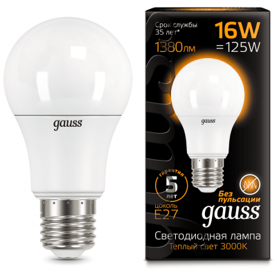 Лампа Gauss 102502116 LED A60 16W E27 3000K