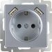 Розетка с з/к со шторками + USB Werkel W1171506 серебро (WL06-SKGS-USBx2-IP20)