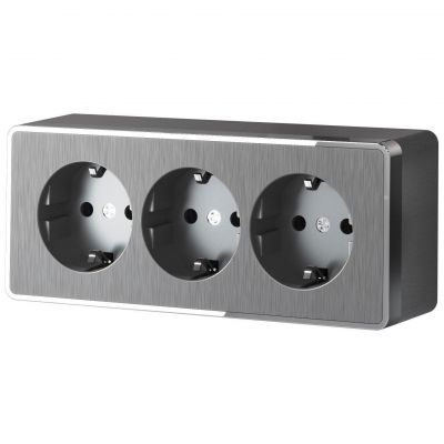 Розетка тройная с заземлением и шторками Gallant графит рифленый Werkel W5073104