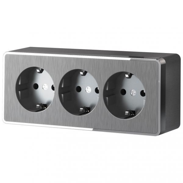 Розетка тройная с заземлением и шторками Gallant графит рифленый Werkel W5073104