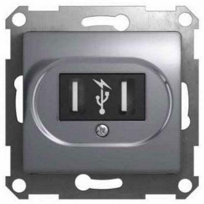 Розетка SE Glossa Алюминий USB GSL000332