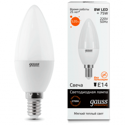Лампа Gauss 33118 LED Elementary Candle 8W E14 3000K
