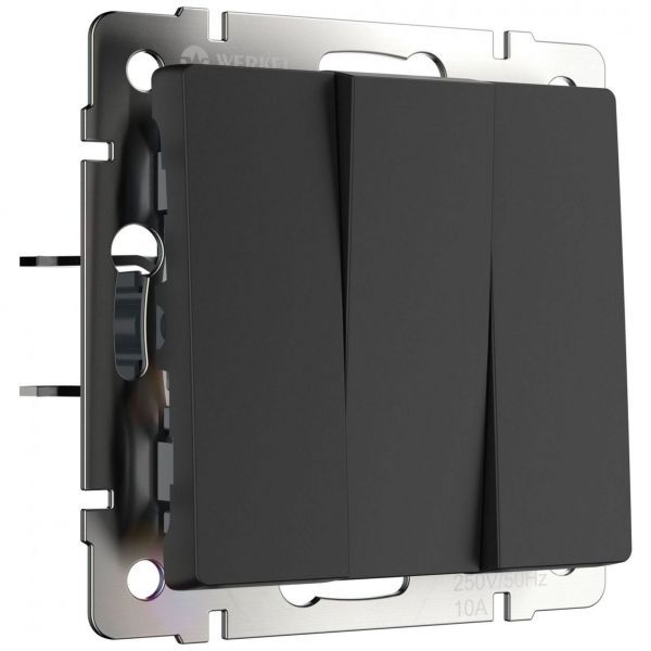 Выключатель 3-клавишный Werkel W1130008 черный матовый (WL08-SW-3G)