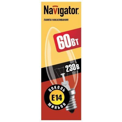 Navigator B35 E14 60W свеча NI-B-60-230-E14-CL прозрачная