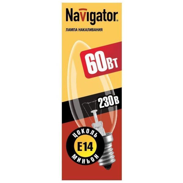 Navigator B35 E14 60W свеча NI-B-60-230-E14-CL прозрачная
