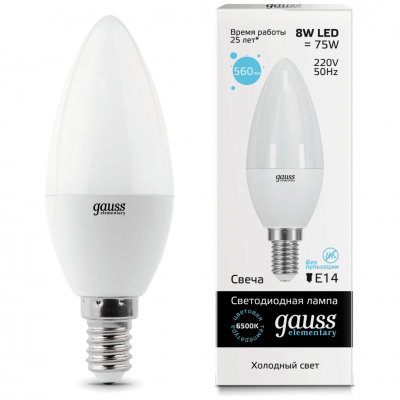 Лампа Gauss 33138 LED Elementary Candle 8W E14 6500K