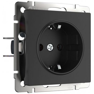 Розетка с з/к со шторками Werkel W1171108 черный матовый (WL08-SKGS-01-IP44)
