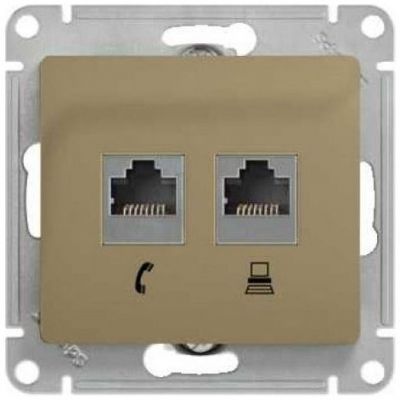 Розетка 2-я RJ11+RJ45 SE Glossa Титан, кат.5E GSL000485
