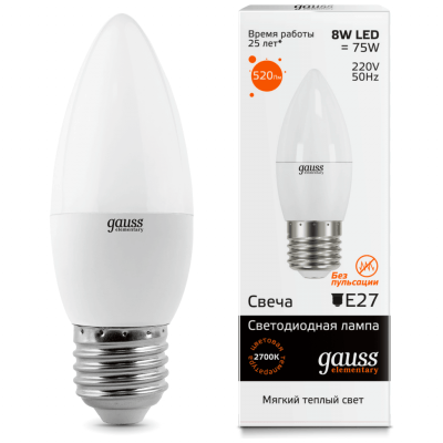 Лампа Gauss 33218 LED Elementary Candle 8W E27 3000K