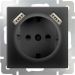 Розетка с з/к со шторками + USB Werkel W1171508 черный матовый (WL08-SKGS-USBx2-IP20)