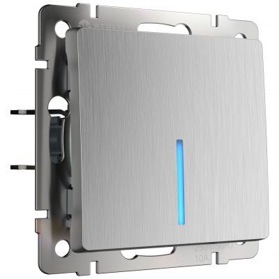 Выключатель 1-клавишный с подсветкой Werkel W1110109 серебро рифленый (WL09-SW-1G-LED)