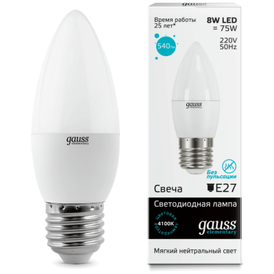Лампа Gauss 33228 LED Elementary Candle 8W E27 4100K