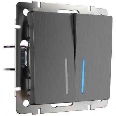 Выключатель двухклавишный проходной с подсветкой Werkel W1122104 графит рифленый (WL04-SW-2G-2W-LED)
