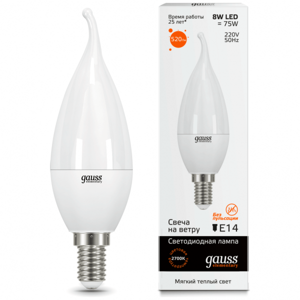 Лампа Gauss 34118 LED Elementary Candle Tailed 8W E14 3000K