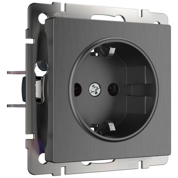 Розетка с заземлением и шторками Werkel W1171104 графит рифленый (WL04-SKGS-01-IP44)