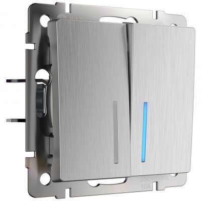Выключатель 2-клавишный с подсветкой Werkel W1120109 серебро рифленый (WL09-SW-2G-LED)