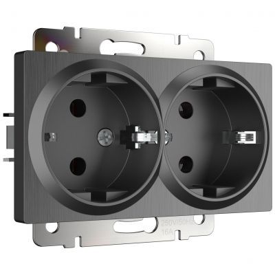 Розетка двойная с заземлением Werkel W1172004 графит рифленый (WL04-SKG-02-IP20)