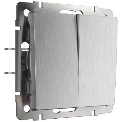 Выключатель 2-клавишный проходной Werkel W1122009 серебро рифленый (WL09-SW-2G-2W)