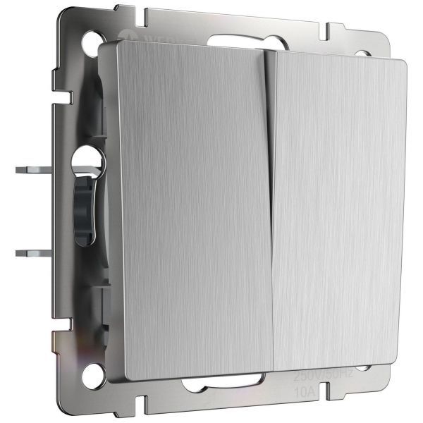 Выключатель 2-клавишный проходной Werkel W1122009 серебро рифленый (WL09-SW-2G-2W)