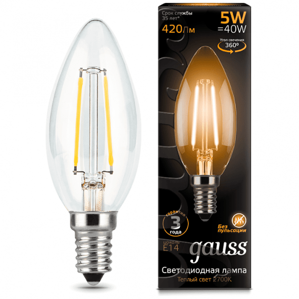 Лампа Gauss 103801105 LED Filament Candle E14 5W 2700К